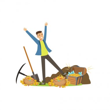 Mutlu adamın yanına hazineleri yığını