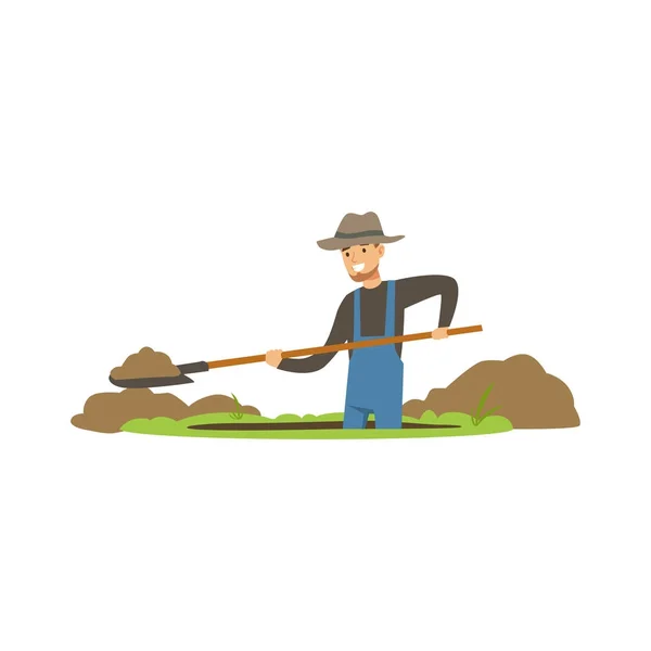 Treasure seeker with shovel in search for buried treasure — Stock Vector