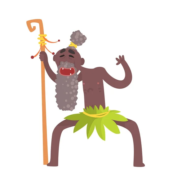 Alegre hombre viejo de piel negra aborigen de tribu antigua — Vector de stock