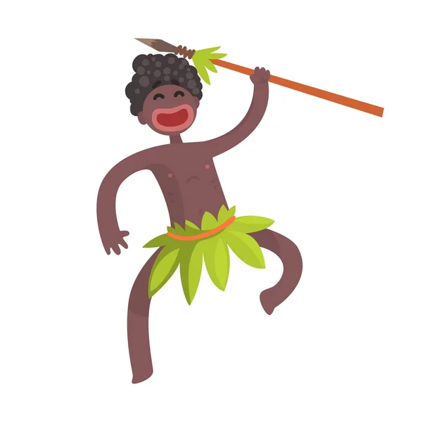 Funny black skinned aboriginal warrior with weapon — Stock Vector