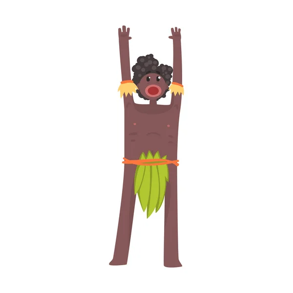 Scared black skinned man aborigine stands with hands up — Stock Vector