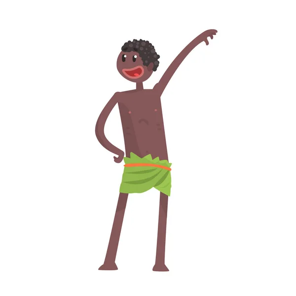 Black skinned man aborigine posing with hand up — Stock Vector