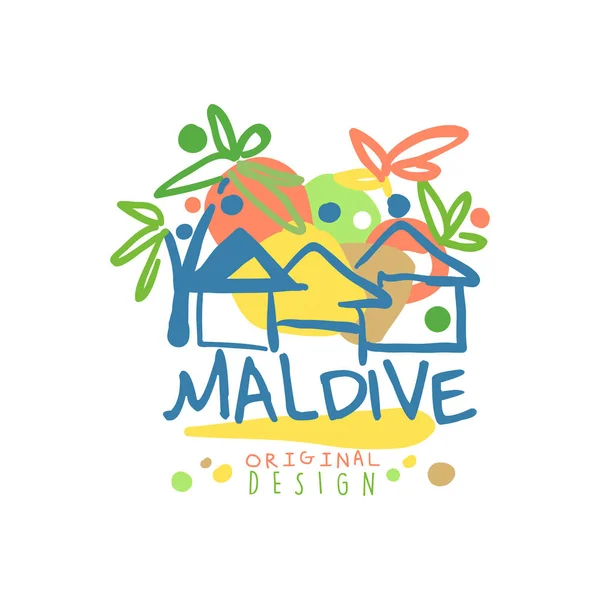 Exotic island summer vacation Maldive travel logo — Stock Vector