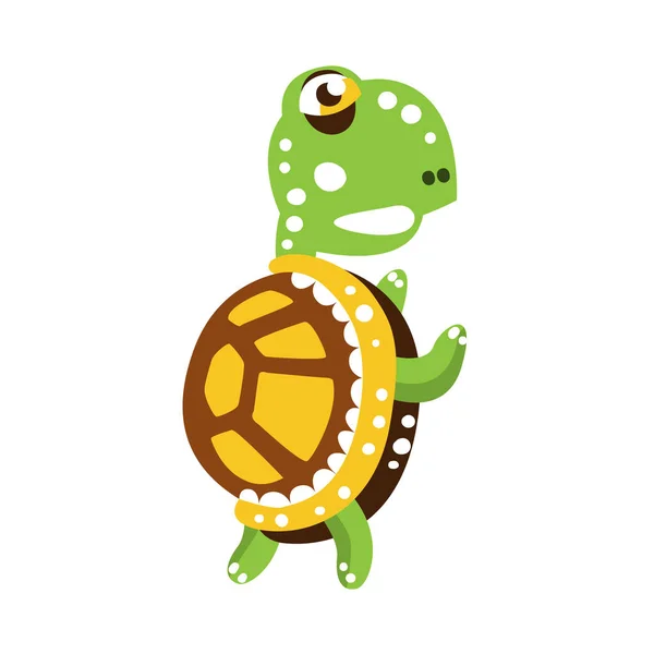 Scary green turtle standing with flippers up — Stock Vector