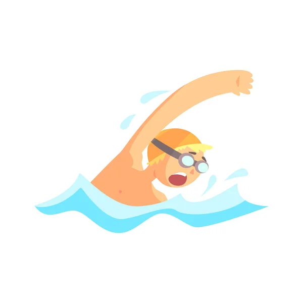 Young man with goggles swimming in the pool — Stock Vector