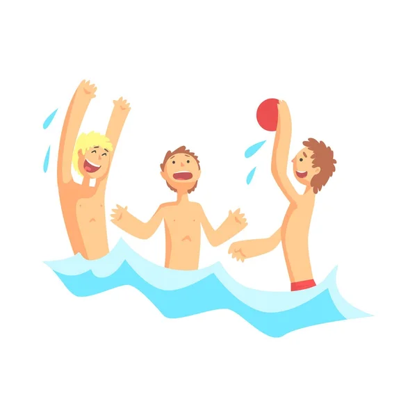 Gençler çocuklar denizde top oynamaktan — Stok Vektör