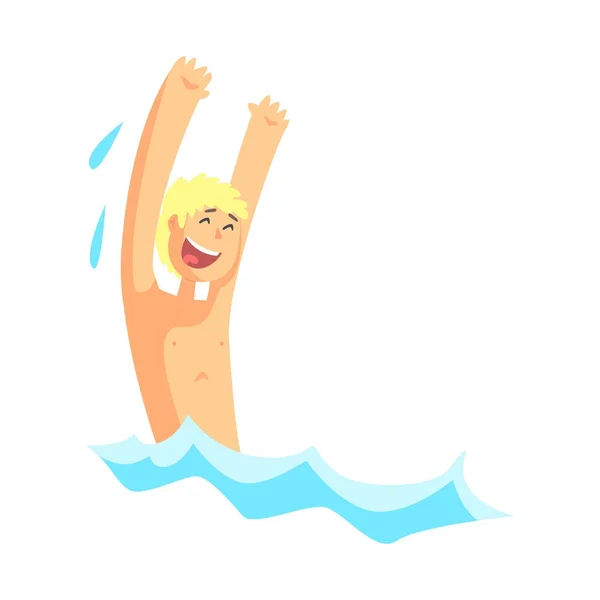 Neşeli sarışın çocuk suda eğlenmek — Stok Vektör