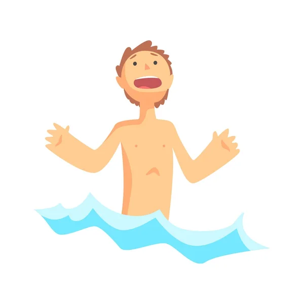 Mutlu çocuk suda eğlenmek denizde Yüzme — Stok Vektör