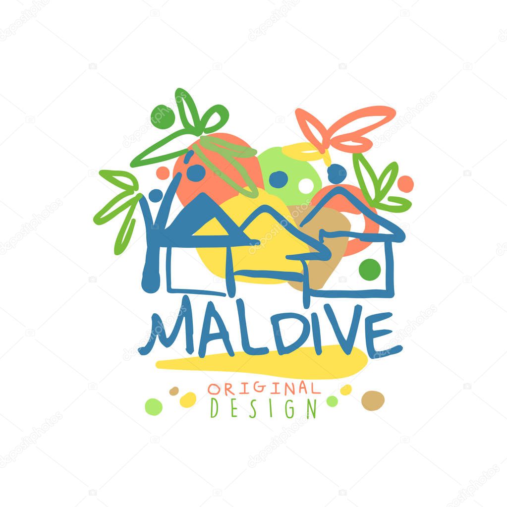 Exotic island summer vacation Maldive travel logo