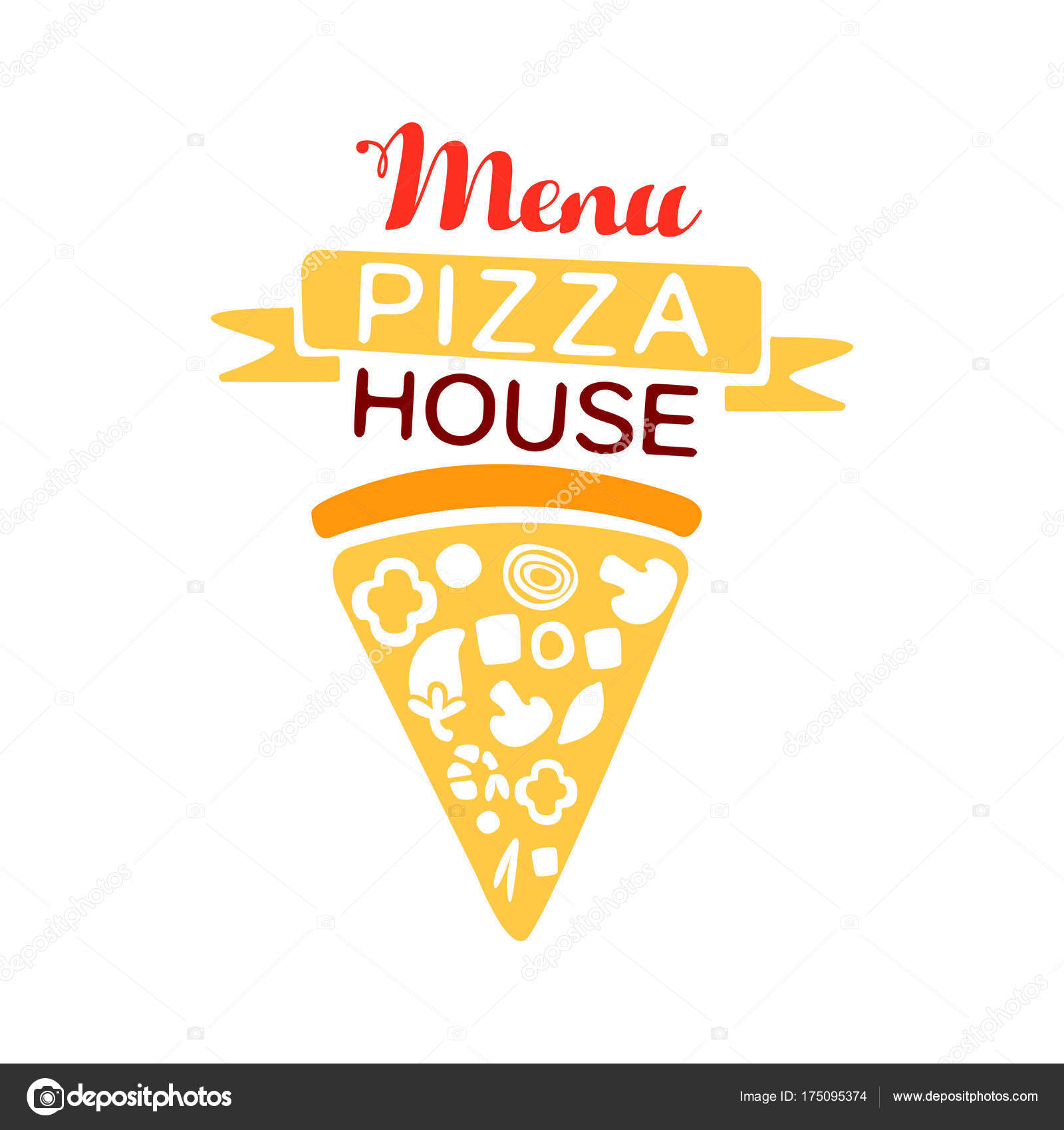 colorful logo for pizza house menu with ribbon and fast food baked italian pizza logos