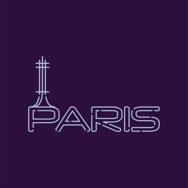 Paris şehir logo çizgi stili. Eyfel Kulesi soyut silüeti. Fransa'nın ünlü turistik cazibe başkentinde. İzole vektör çizim