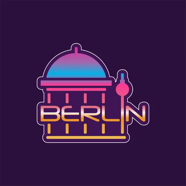 Logotipo com catedral abstrata de Berlim em cor gradiente. Desenho de tipografia vetorial da capital europeia. Sílhueta de edifício famosa com legenda — Vetor de Stock