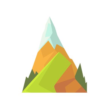 Yaz karikatür veya peyzaj sahne dağın karlı tepe ile bahar. Renkli doğa tasarım öğesi afiş tırmanma veya seyahat için. Düz vektör