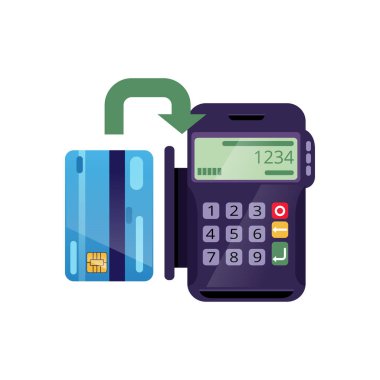 Terminal üzerinden kredi kartı ile ödeme süreci. Kolay yöntem mal satın alma. PIN kodunu girme. Bankacılık hizmet anlayışı. Yalıtılmış düz vektör simgesi