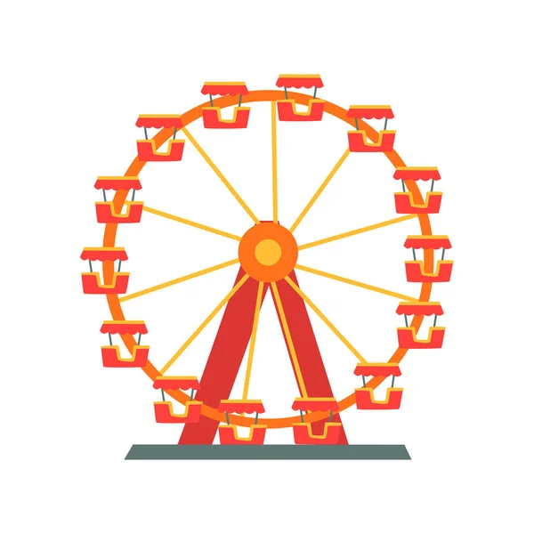 Rueda de ferris colorida del parque de atracciones. Elemento de entretenimiento para la diversión familiar. Símbolo de atracción. Diseño de vectores planos para volante, póster o banner — Vector de stock