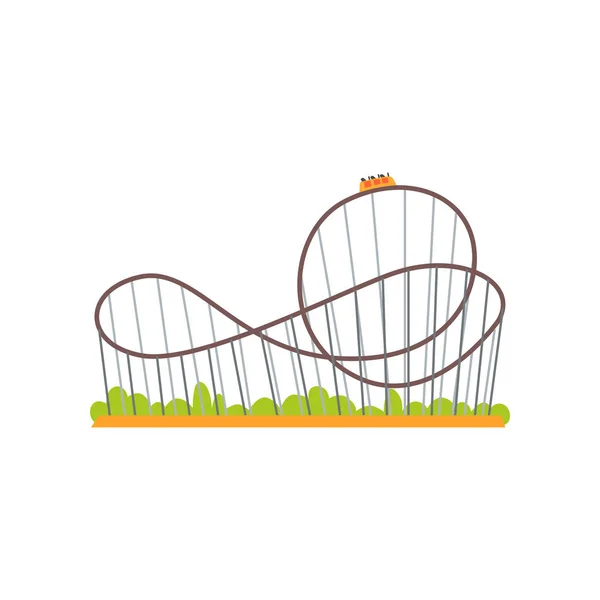 Rueda rusa con tren. Atracción extrema. Concepto de parque de atracciones familiar. Icono de diseño de vector plano colorido para póster, pancarta o folleto — Vector de stock