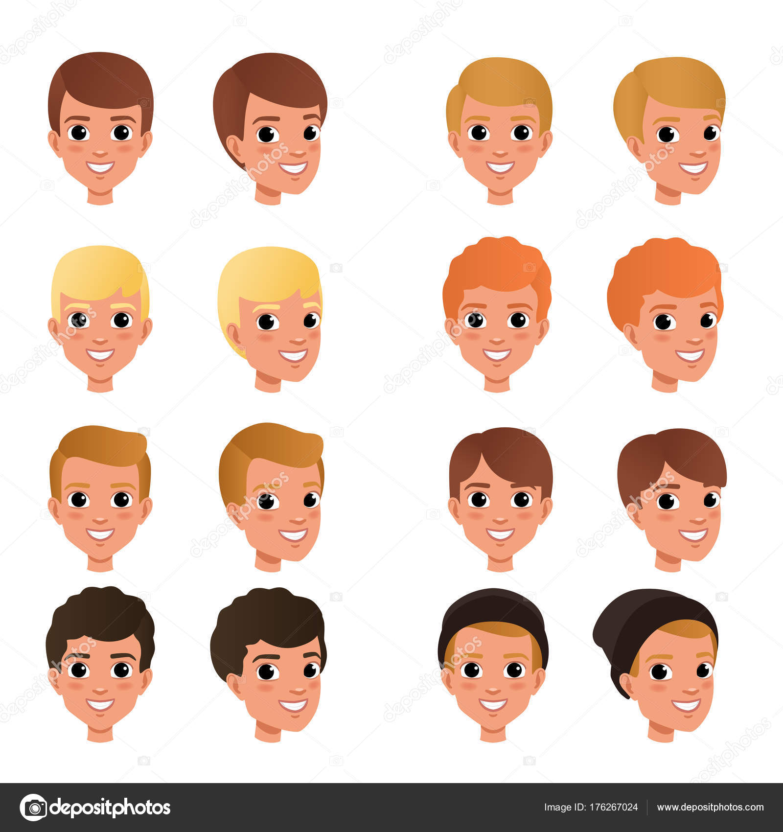 Bambino con sorridente l espressione del viso Icone della testa umane Illustrazione vettoriale piana isolata