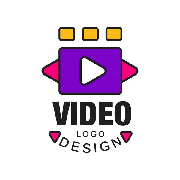Красочный шаблон логотипа видео творческий дизайн с кнопкой воспроизведения. Концепция кинематографии или киноиндустрии. Иллюстрация векторных значков плоской линии . — стоковый вектор