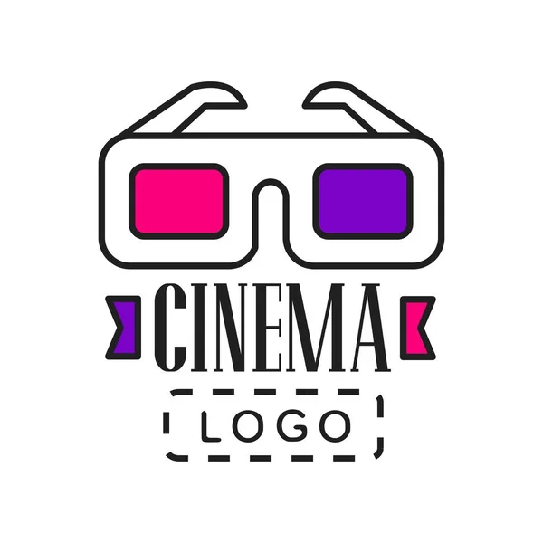 Kreativa logotyp mall för video eller film företag. Filmkonst industrin emblem med cinema 3d-glasögon och text. Platt linje vektor stilikon — Stock vektor