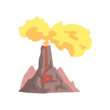 Yanardağ lav, sıcak magma, toz bulutu vektör çizim ile volkanik patlama ile volkanik dağ rock ile