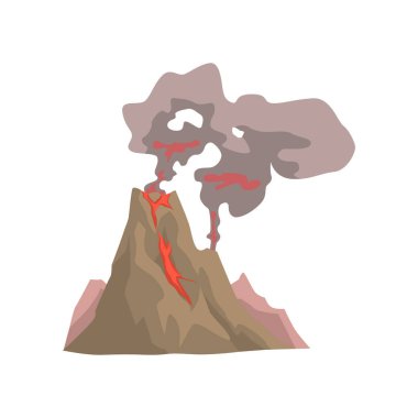 Tehlikeli Vulkan, toz bulutu vektör çizim ile volkanik patlama uyanış