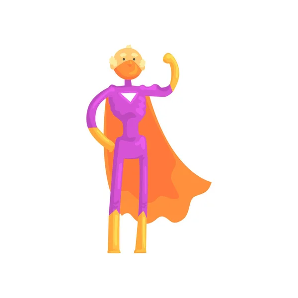 Seriefiguren av äldre superhjälte i klassiska comics kostym med orange cape, handskar och mask. Gamla farfar med superkrafter. Isolerad platta vektor — Stock vektor