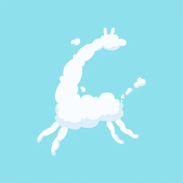 Dibujos animados ilustración de nube esponjosa en forma de jirafa. Silueta blanca de animal exótico. Diseño vectorial plano para tienda infantil, etiqueta, impresión o postal — Vector de stock