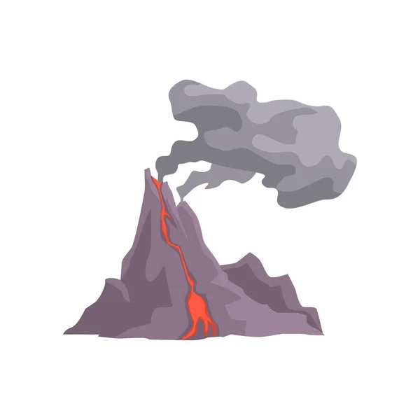 Volcano eruption with hot lava, magma and dust cloud vector Illustration — Stock Vector