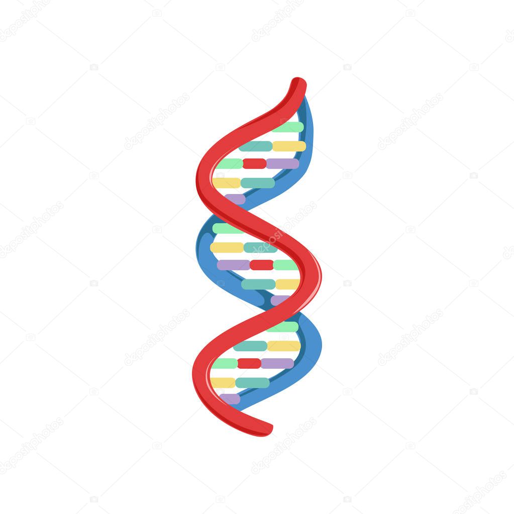 Spiral DNA. Genetic material. Micro and molecular biology. Colorful science icon in flat style. Flat vector design element for logo, infographic, poster, brochure