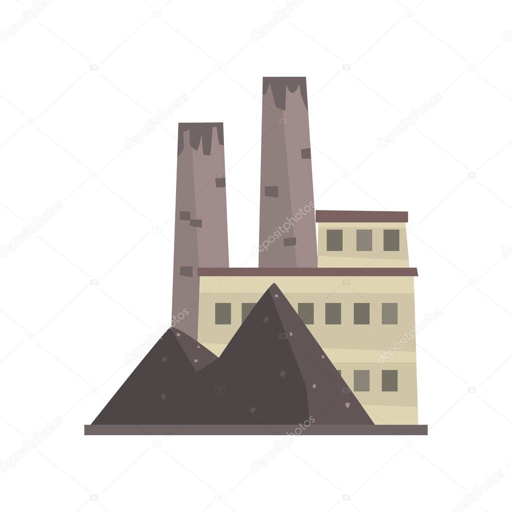 Coal power plant or factory, energy industrial building vector Illustration