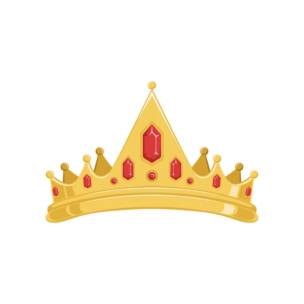 Gouden oude tiara of kroon met rode edelstenen vector illustratie — Stockvector