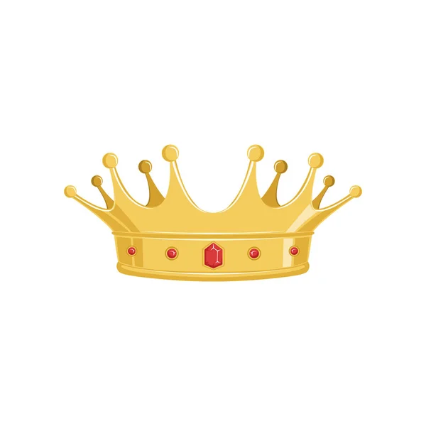 Gouden oude kroon met rode edelstenen voor koning of monarch, koningin of prinses, klassieke heraldische keizerlijke teken vector illustratie — Stockvector