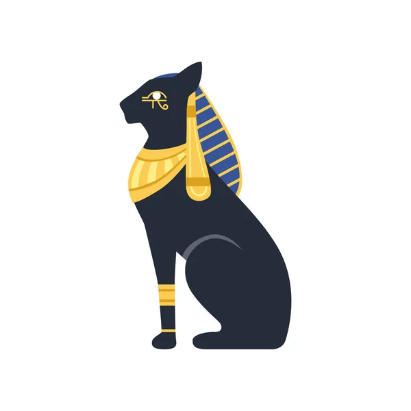 Black Egyptian cat. Bastet, ancient Egypt goddess, vector Illustration — Stock Vector