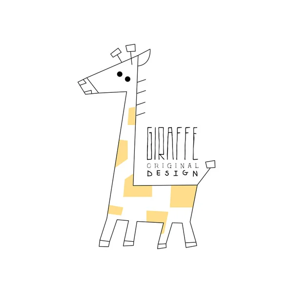 Zürafa logo özgün tasarım, komik hayvan rozet kolay düzenlenebilir, tasarım el çizilmiş vektör çizim için — Stok Vektör