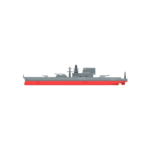 Colored icon of large military tanker. Ship with naval artillery. Combat boat. Flat vector illustration. Graphic design element for mobile game — Stock Vector