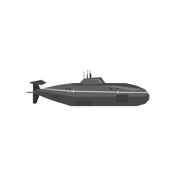軍の潜水艦。水中の輸送。黒の海軍車両。フラットのベクター イラストです。側面図です。ステッカー、ポスターやモバイル ゲームのグラフィック デザイン — ストックベクタ
