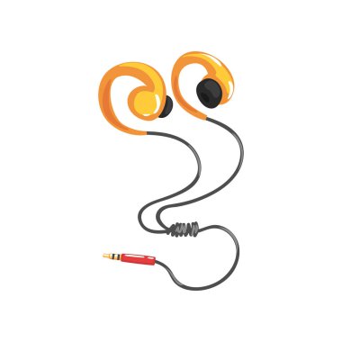 Sarı sesle kulaklık dinlemekten veya kulaklıkları adaptörü kablosu, müzik teknolojisi Aksesuar karikatür vektör çizim ile