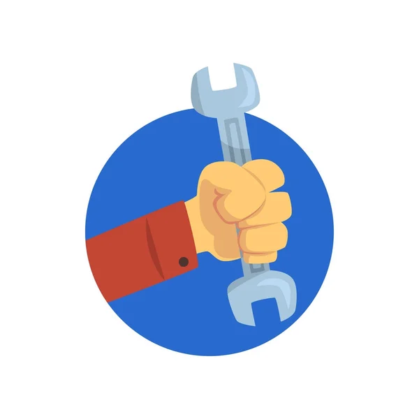 Hand holding a spanner, technical service, repairs, customer support cartoon vector Illustration — Stock Vector