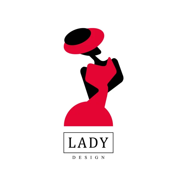Lady design logo, móda, kosmetika, studio nebo butik, silueta mladá dáma v klobouku vektorové ilustrace — Stockový vektor