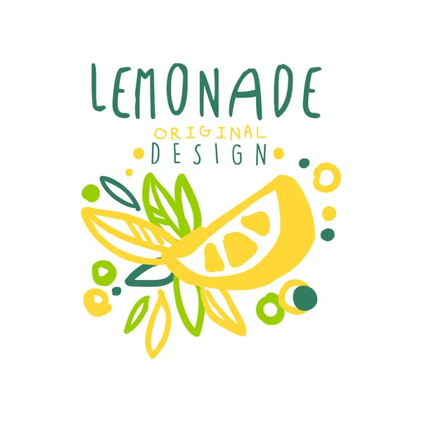 Lemonade original design logo, natural citrus product emblem colorful hand drawn vector Illustration — Stock Vector