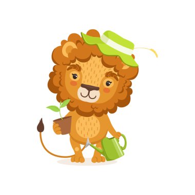 Aslan çizgi film karakteri gözlük ve Evrak Çantası'nda pençe ile resmi giyim Illustration. Gür yele hayvanla. Düz stil vektör