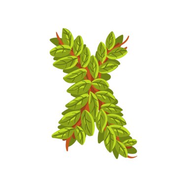 İngilizce Alfabe harf X, ağaç dalları, ekoloji eleman afiş, kart, etiket, sunu veya poster vektör çizim için yapılmış