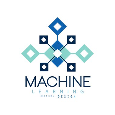 Geometrik logo yaratıcı. Makine öğrenimi. Modern bilgisayar teknoloji sembolü. Düz vektör tasarım reklam afiş veya iş şirket için izole