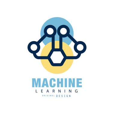 Makine öğrenimi soyut logo tasarımı. Neural ağ kavramı. Yapay zeka simgesi. Geometrik düz vektör kartvizit veya kurumsal kimlik