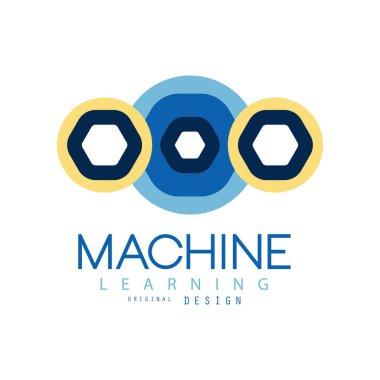 Makine öğrenimi geometrik şekil içinde renkli logosu. Bilgisayar teknolojisi. Yapay zeka geliştirme. Düz vektör tasarımı için mobil app veya şirket etiket