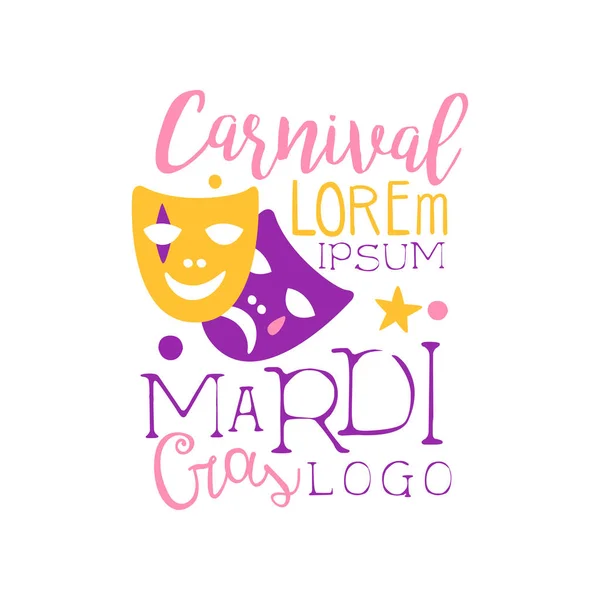 Sváteční logo Originální design pro Mardi Gras dovolenou s textem a divadlo Komedie a dramatu masky. Karnevalový motiv. Plochý vektor na bílém — Stockový vektor