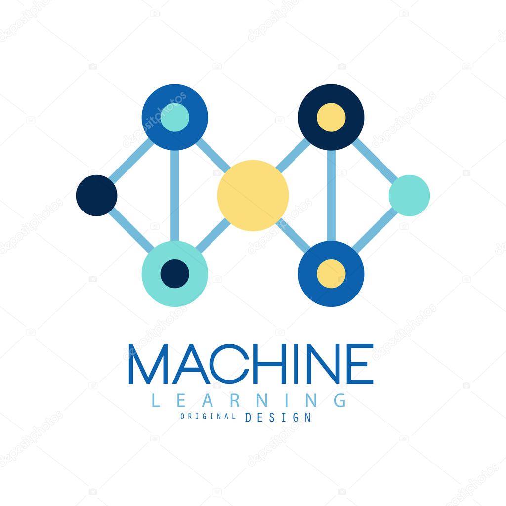 Geometric machine learning logo. Data mining. Computer industry. Flat vector design element for business card, technical company poster or label