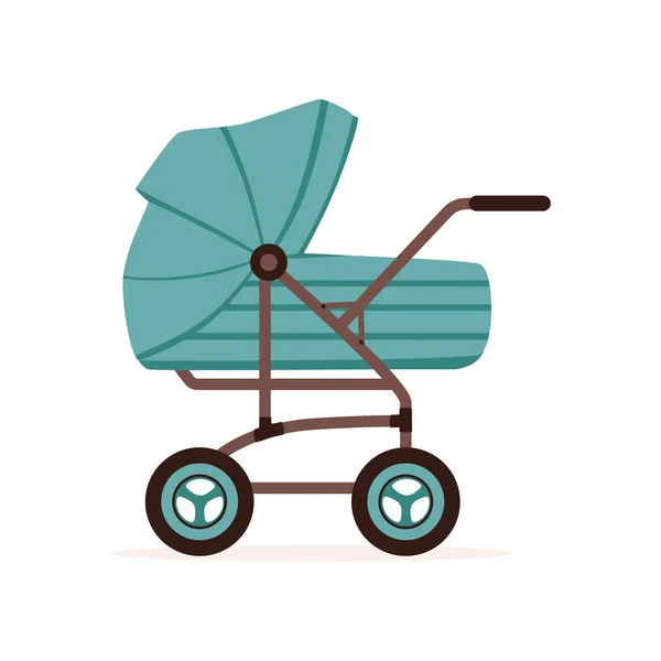 Blue baby pram or stroller, safe transportation of children vector Illustration — Stock Vector