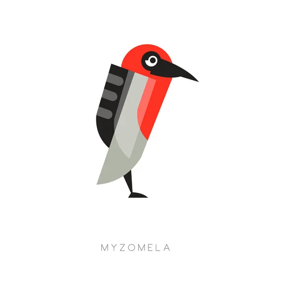 Myzomela coloreada compuesta de formas geométricas simples. Silueta de pájaro abstracto. Icono web de estilo plano. Elemento vectorial para logotipo, impresión o etiqueta — Vector de stock