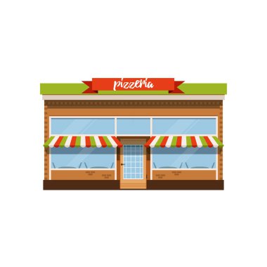 Pizzacı kafe, küçük mağaza Dükkanı cephe vektör çizim